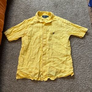 Polo Ralph Lauren Vintage 90s 100% Linen Button Classic Shirt Yellow Men Large